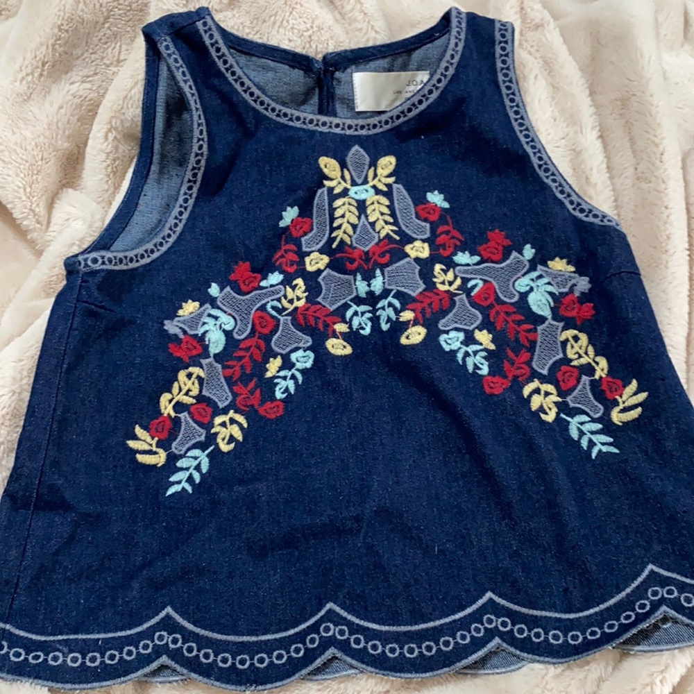 JOA Los Angeles denim embroidered top - size S